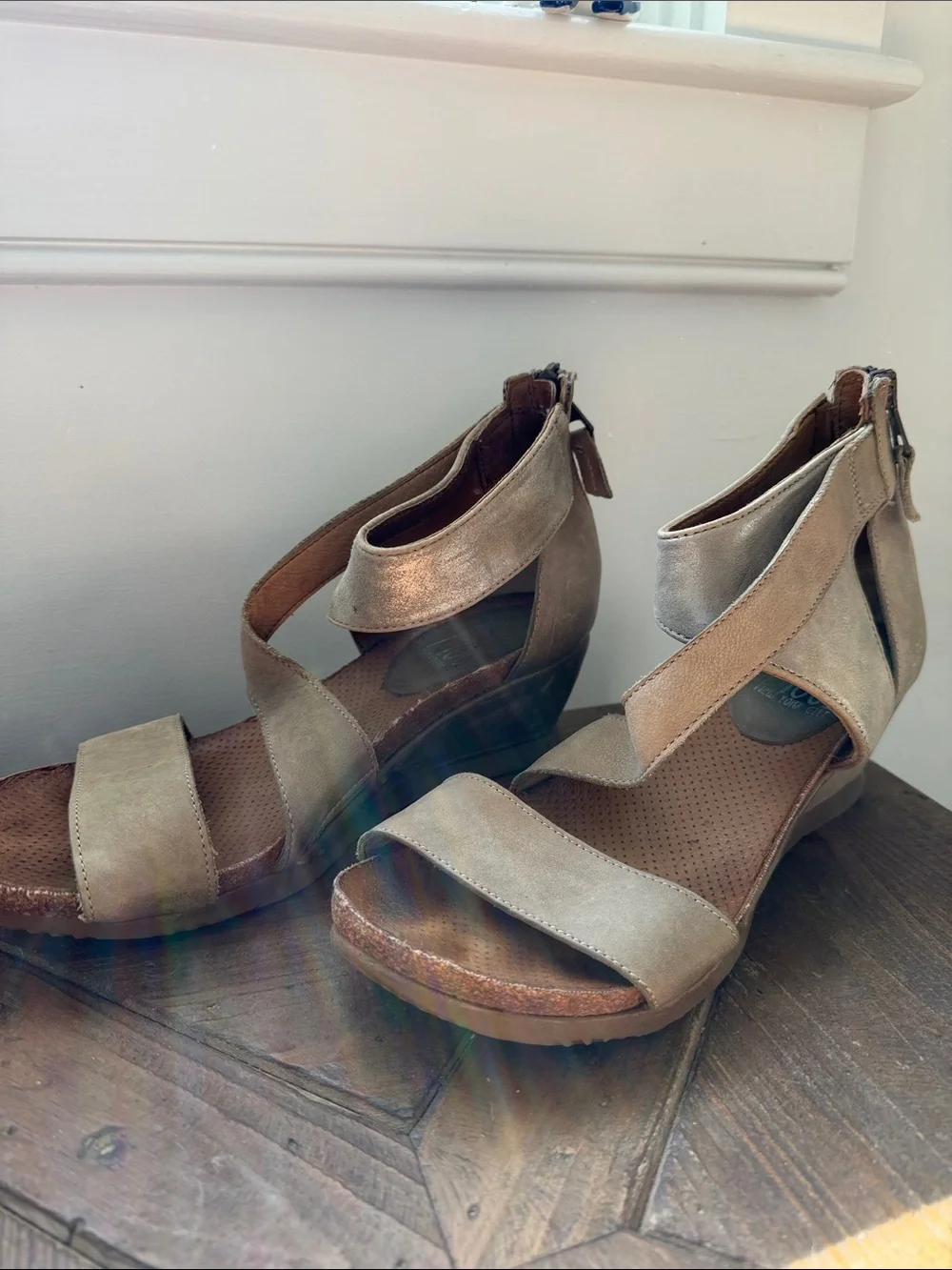 Miz Mooz Taupe Suede Wedge Sandals